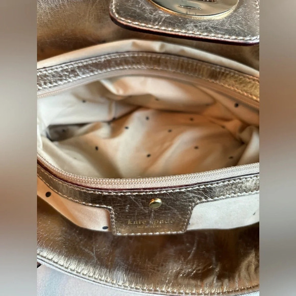 Kate Spade Vintage White Canvas Metallic Gold Straps Tote Bag - Picture 9 of 9